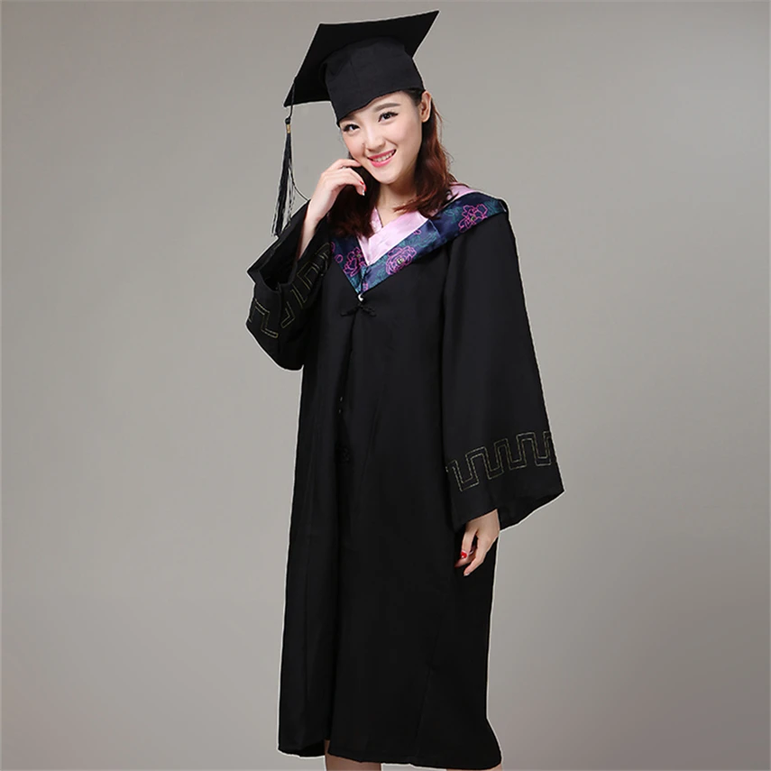 6Style University Graduation Gown Student High School Uniforms Class Team Wear abito accademico per adulti Bachelor Robes + Set di cappelli