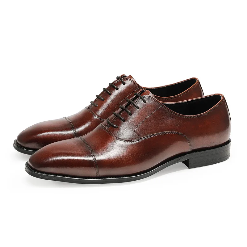 

Small Square Toe Brock Oxford Shoes New First Layer Cowhide Business Dress Shoes Men Lace-up Genuine Leather Shoes