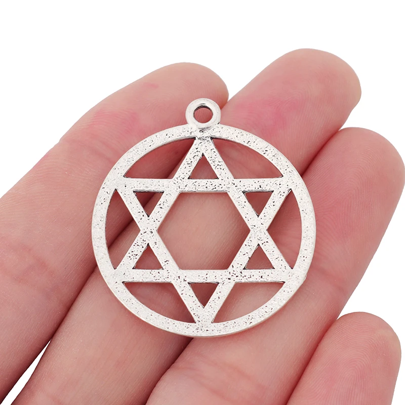 10 x Tibetan Silver Large Metal Star of David Round Charms Pendant for DIY Necklace Handmade Jewelry Making Findings Accessories