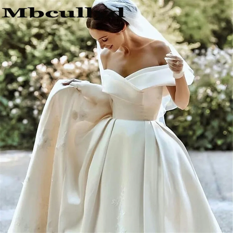 

Mbcullyd Elegant Satin Wedding Dresses Long 2023 Sexy Off Shoulder Country Bridal Dress Luxury Court Train Vestido De Noiva