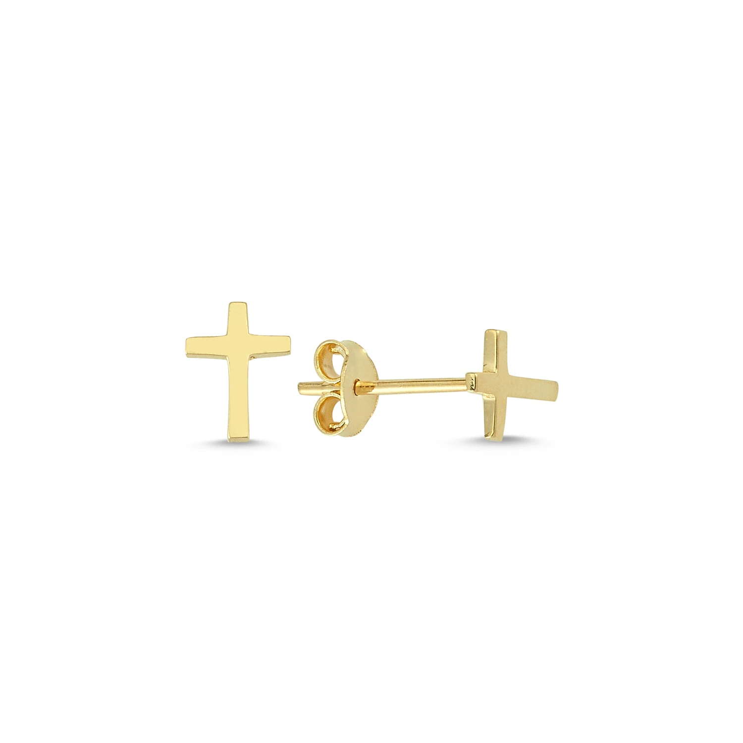 14K Real Gold Plain Mini Cross Stud Earrings 7x5mm Christ Cross Stud Earrings