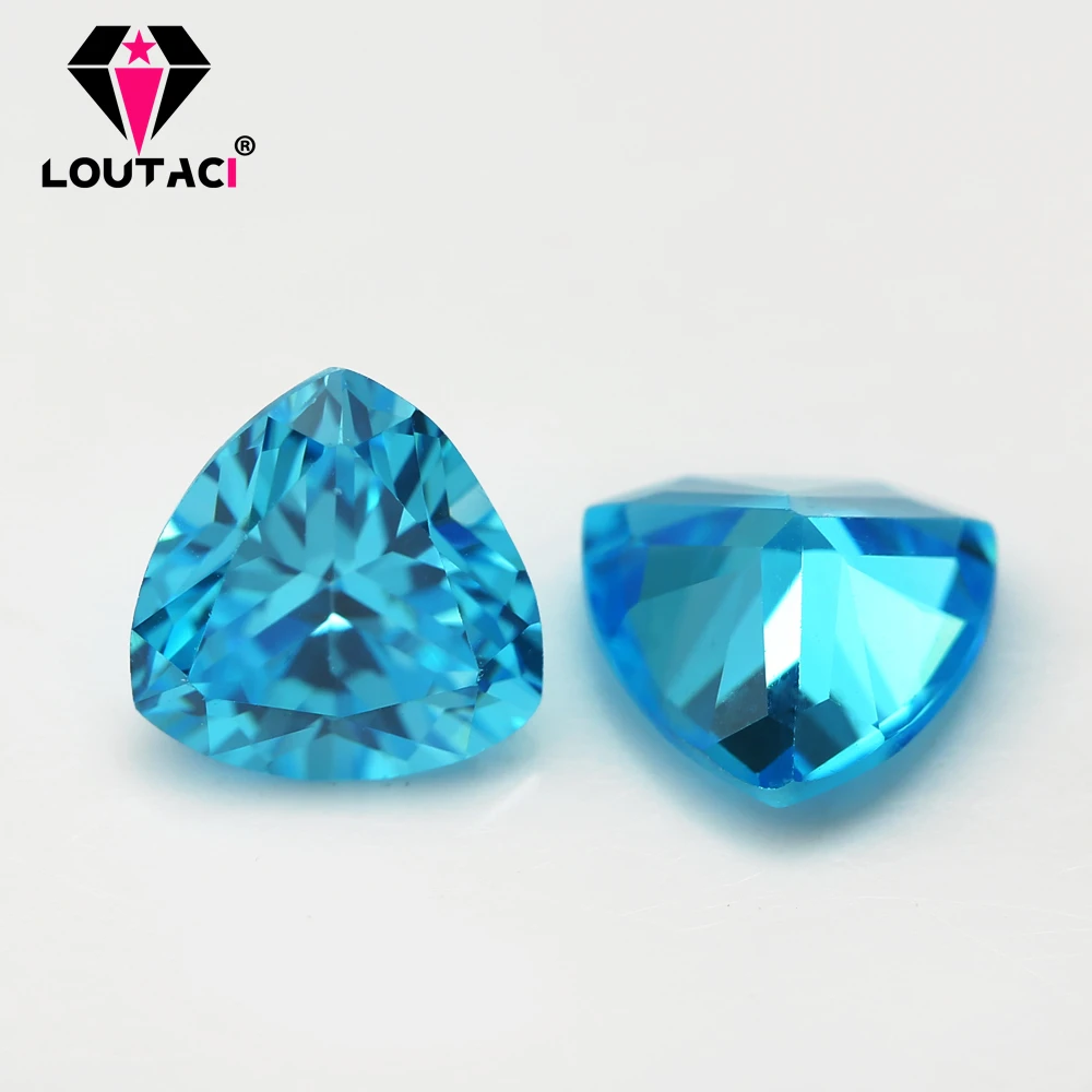 LOUTACI 5A Brilliant Cut Trillion Shape Aquamarine Topaz Blue Color For Women Jewelry Gemstone Small Size 3x3-4x4mm