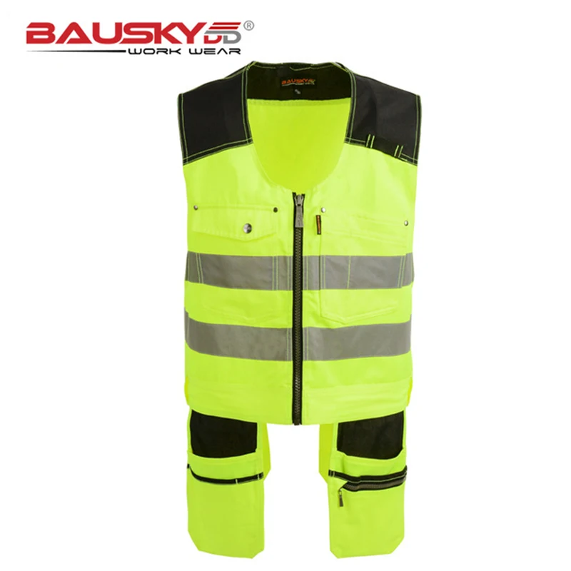 Bauskydd High Quality Men Male Female Outdoor Workwear Mens Work Vests Multifunction Tool Multi Pockets Vests Blue/Grey