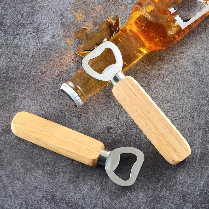 New 20Pcs Wine Opener Bartender  Bottle Opener Rubber Wood Handheld Wine Beer Soda Glass Cap for Home Kitchen Bar