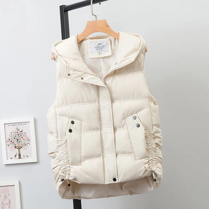 

NICE Winter Body Warmer Hooded Down Vest Cotton Women's Loose Plus Size Casual Hoodies Vest Waistcoat