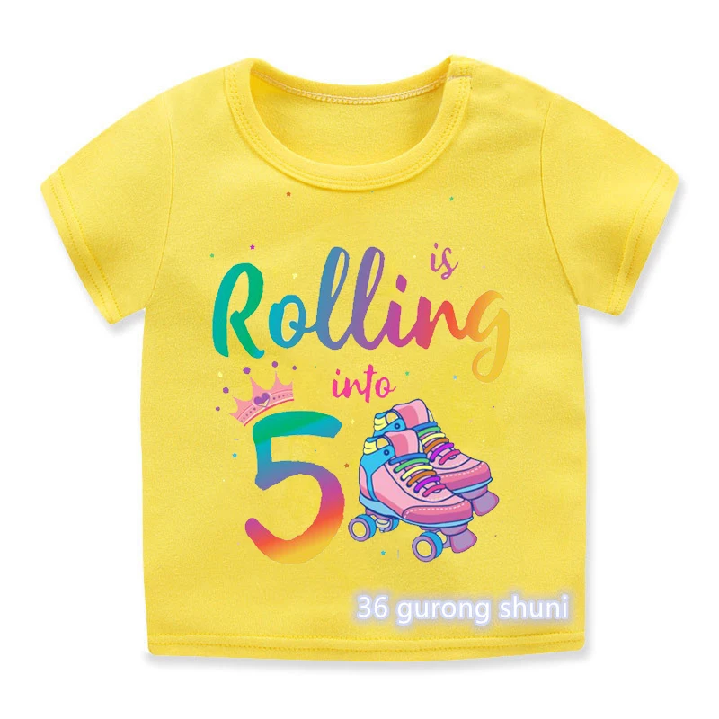 Newly Boys T Shirt Funny Skates Graphic Print 6th Birthday Gift Costume Fashion Hip Hop Girls T-Shirt Boys/ Girls Universal Tops