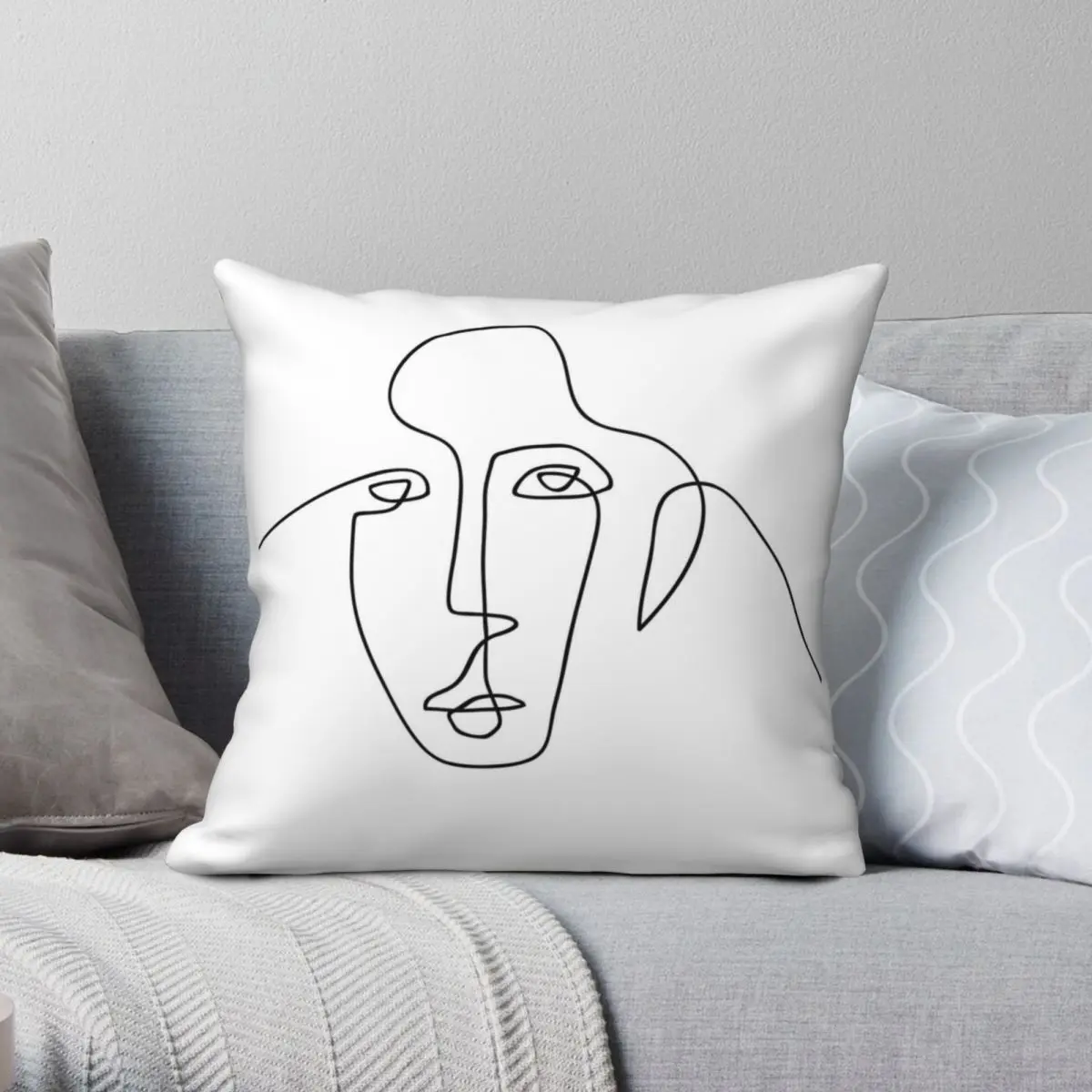 

One Face One Line Art Square Pillowcase Polyester Linen Velvet Zip Decor Throw Pillow Case Car Cushion Case