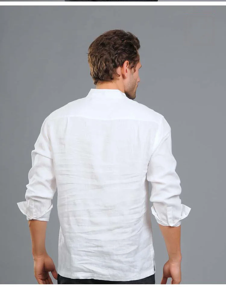 3XL Plus Brand Size Vintage Long Sleeve Shirt Men Stand Collar Loose Linen Men Shirts Male White Clothing LX1825