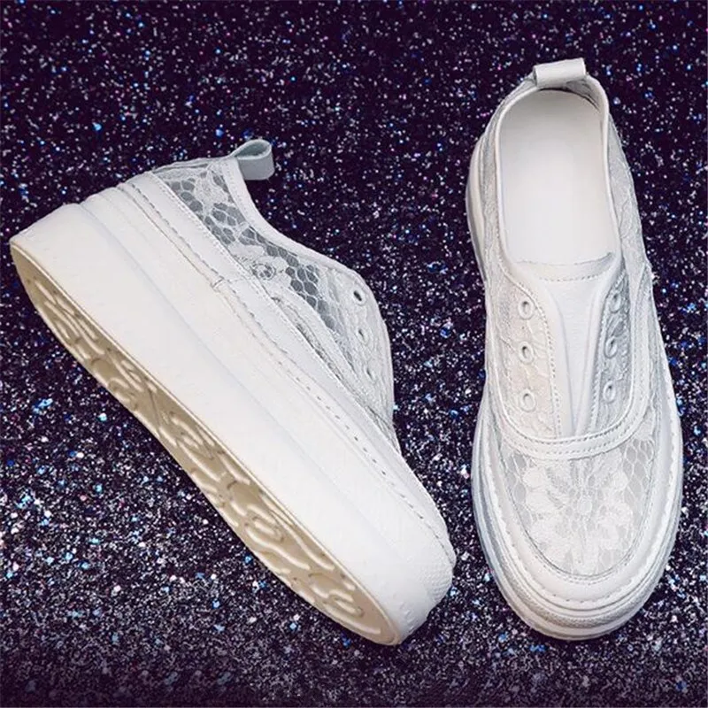 2025 Spring Summer Mesh Lace Platform Shoes Women Casual Sandals Fashion White Shoes Elegant Temperament Breathable Sneaker Shoe