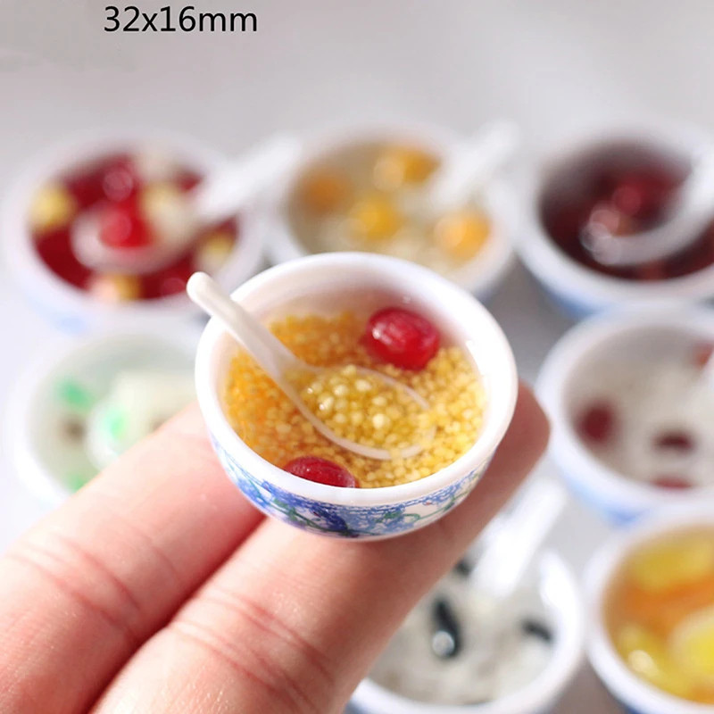 1PCS Random Miniature Chinese Desserts Dollhouse Bowl Desserts Food Mini Pretend Food Doll Kitchen Decor Accessories Toys