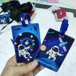 Etiqueta de identificación de maleta de PU, accesorios de viaje creativos de Spaceman, etiqueta de equipaje portátil de alta calidad, soporte de dirección de equipaje