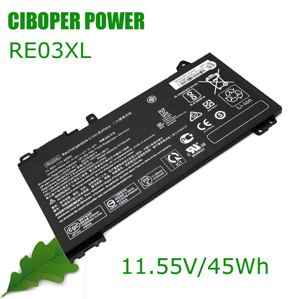 CP Genuine Laptop Battery RE03XL 11.55V 45Wh For ProBook 430/440/450/455 G6 ZHAN 66 Pro 13/14 G2 HSTNN-OB1C/DB9A/UB7R L32656-005