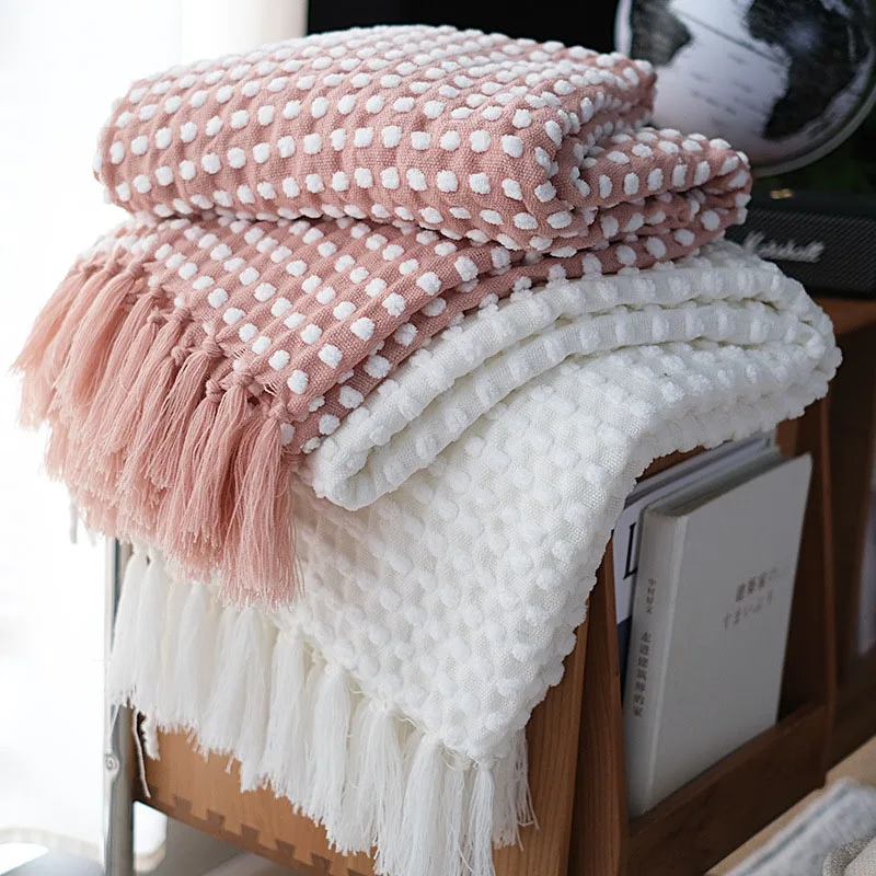 Nordic Knitted Blanket Throw for Bed Sofa Office Travel Beige Khaki Grey Plaid Blankets Bed Sofa Decorative 127x170cm/127x220cm