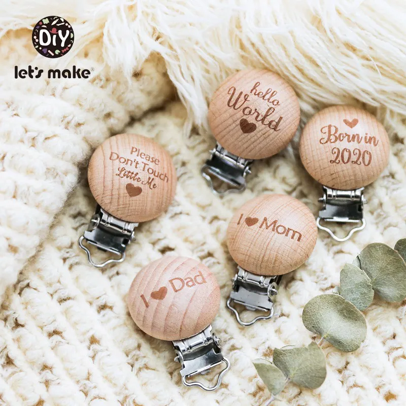 Let's Make Baby Teether Pacifier Clip 10pc Beech Food Grade Wooden Beech Wholesale Teether DIY Custom Logo Teething Baby Product