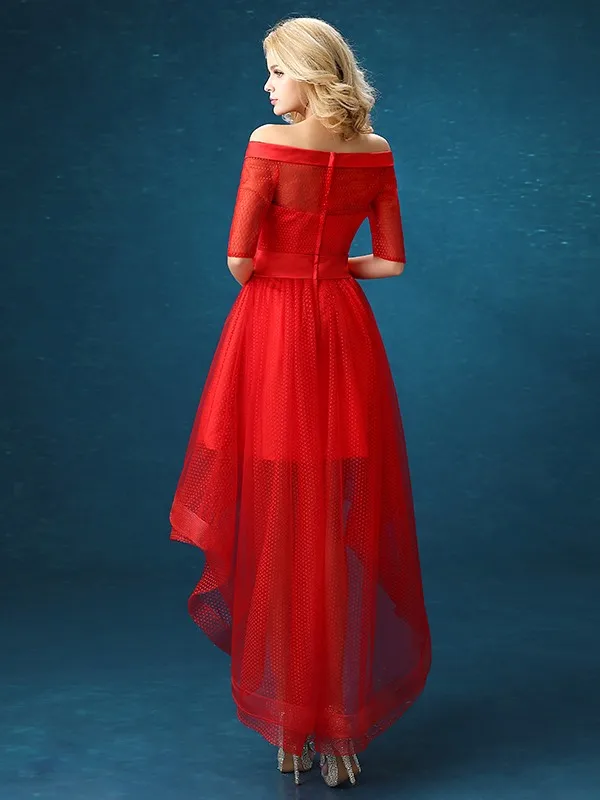 Customized 2025 Charming Red Cocktail Dress New Robes De Soriee Half Sleeves Flowers High Low Prom Party Gowns Cusromized