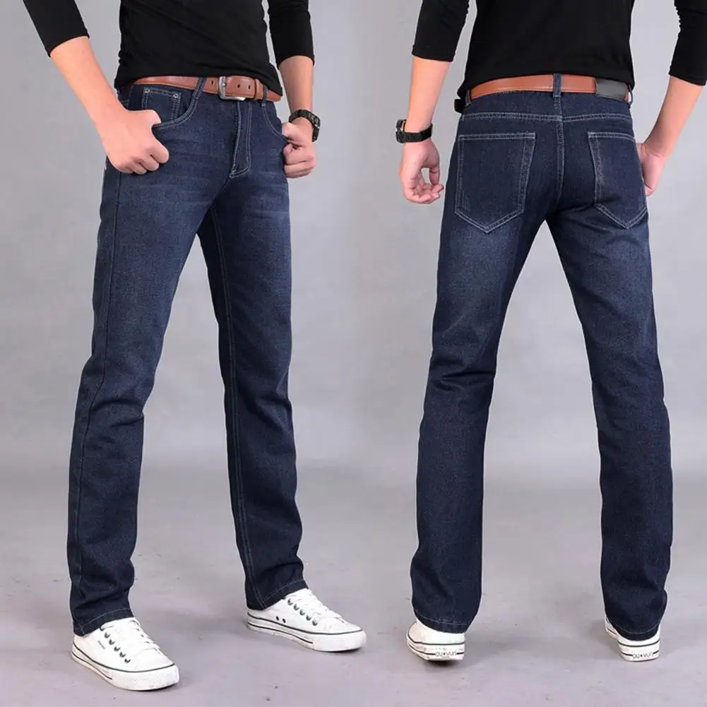 Мужские прямые джинсы со средней посадкой, длинные брюки из денима, 2023