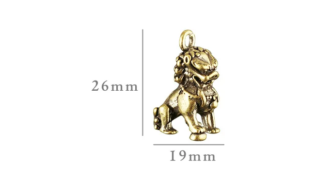 antique Handmade Brass squat lion craft DIY Pendant desktop ornament Miniature Fitting Keychain ring Pendant accessories a3896