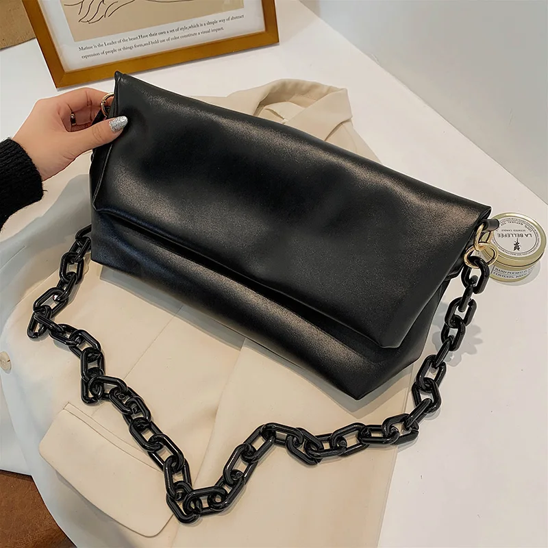 

High Capacity Pu Leather Women Shoulder Fashion Crossbody Bags Chain Vintage Handbags Elegant Ladies Casual Totes Female Purses