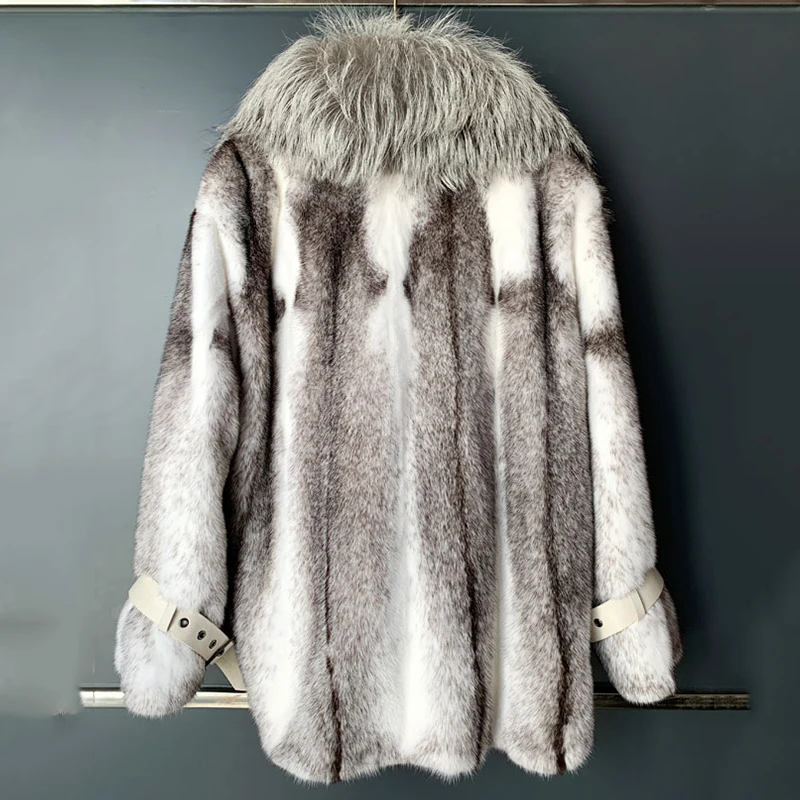 Ftangaiur 2021 Winter Import Cross Mink Fur Coat With Fox Fur Collar Sashes Mink Coat Women Cross Fox Fur Short Real Mink Coats