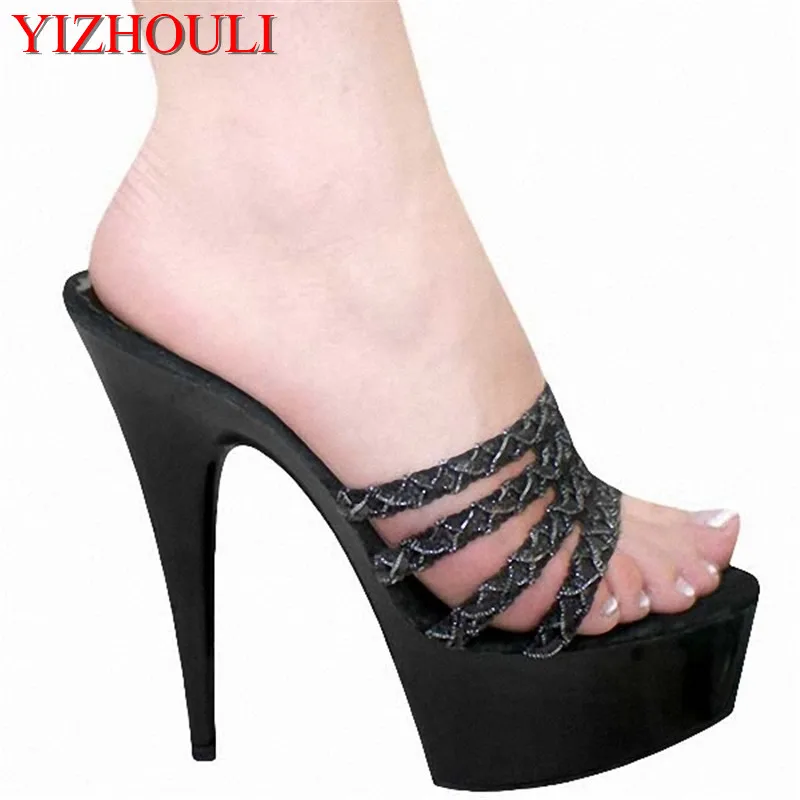 

New Design Women's Sexy Slippers 15cm High-heeled Fur Shoes Rome Style Platforms Dance Shoes