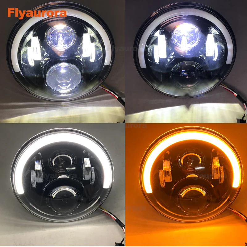 Flyaurora 7inch LED Headlight Bulbs Halo Angle Eyes DRL Led Headlamp 12v For Wrangler JK 2 Door 2 2007 2008 2009 2010 2011-2015