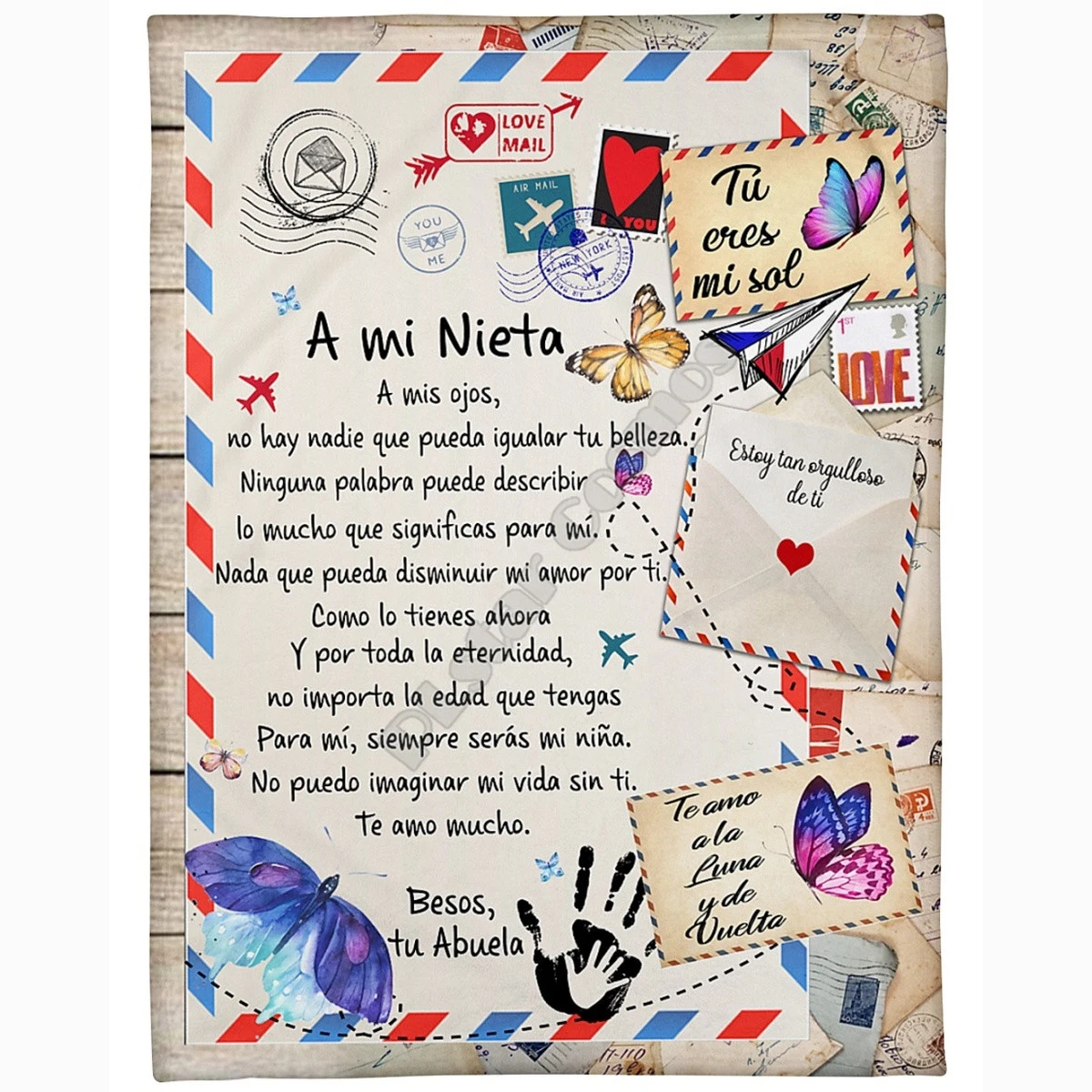 Por Avion Carta A Mi Nieta Besos Tu Abuela Cozy Premiun Fleece Blanket 3D print Sherpa Blanket on Bed Home Textiles Dreamlike