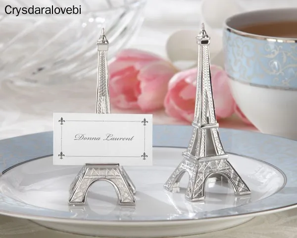 

50pcs/lot wedding favor"Evening in Paris" Eiffel Tower Silver-Finish Place Card/Holder