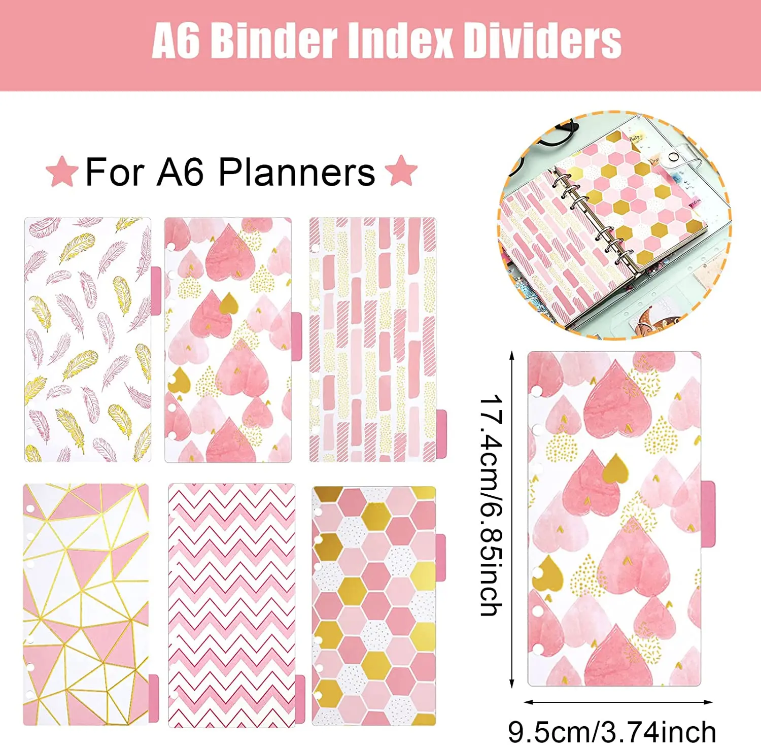 A6 Refillable Paper Set with Colorful Inserts, Lined Paper, Binder Pockets, Index Tabs, for Planner Organizer Notebook Journal