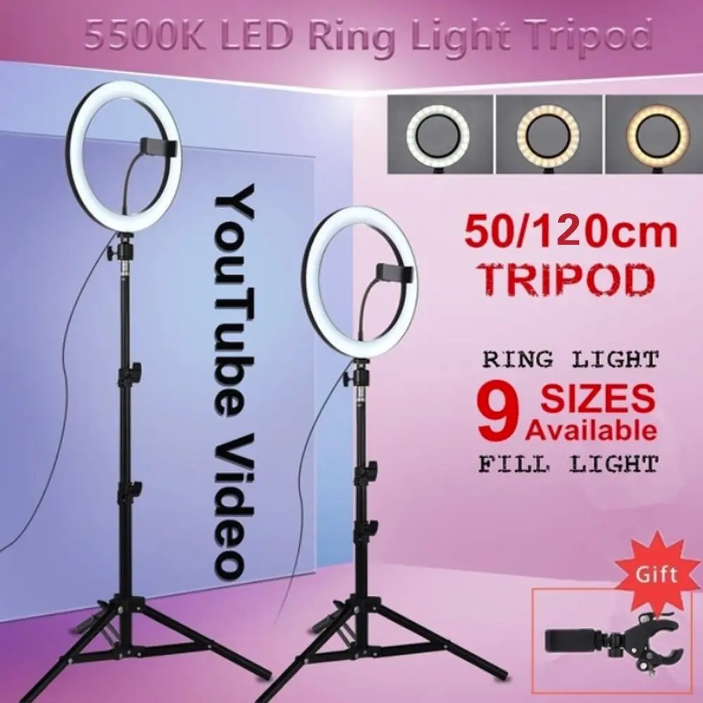 

W/Tripod LED Ring Light Video Light Lamp Ring Fill Light Selfie Photo Sudio Three-Speed Stand Photography Portable Makeup