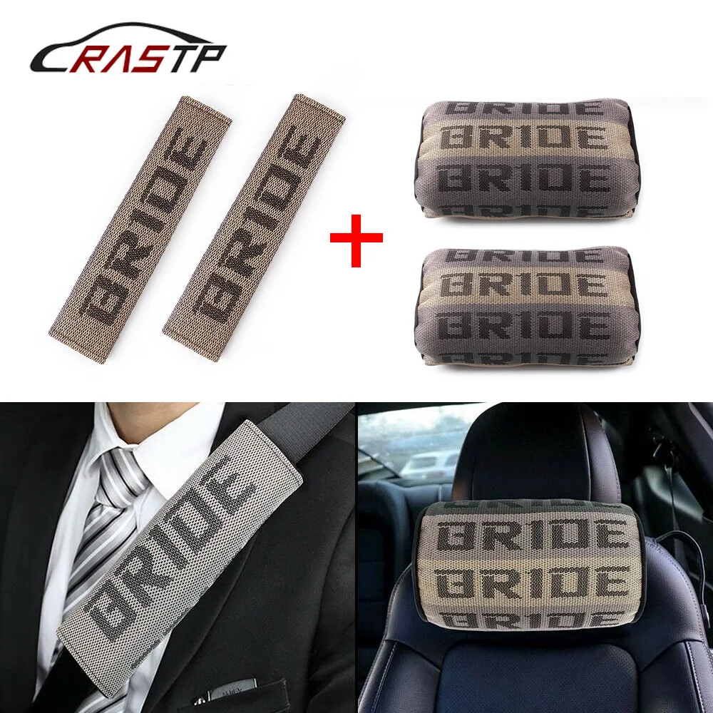 1 Set JDM Style Bride Soft Cover Universal Fabric Safety Belts Shoulder Pads with Car Neck Pillows RS-BAG044