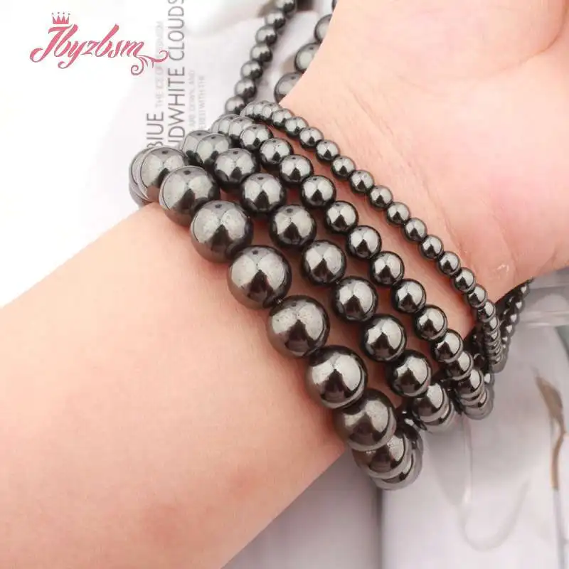 Natural Hematite Beads Smooth Round Loose Stone DIY Strand 15 Inch For Necklace Bracelet Jewelry Making 4/6/8/16mm Free shipping