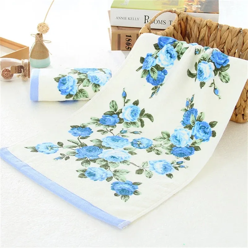 Soft Flower Face Towel, 100% Cotton, Floral Printed, Terry Cloth, Home, Hair, Hand, Towels Bathroom, Absorbent, 34x74cm, 1Pc