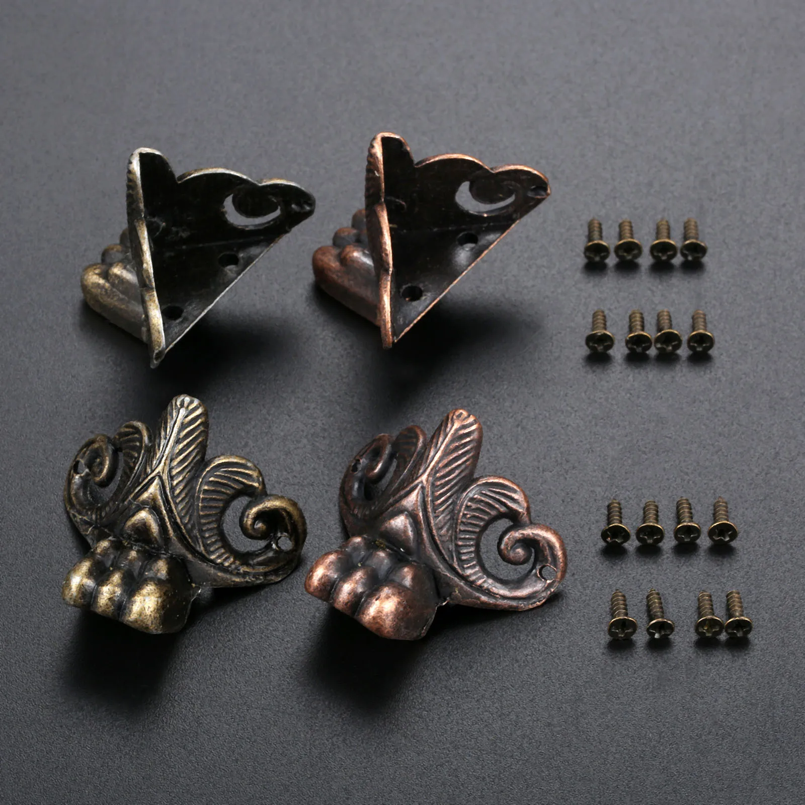 4pcs Vintage Animal Feet Corners Decor Leg w/screw Jewelry Wood Box Edge Cover Protector Guard Antique Bronze Copper Old Chinese