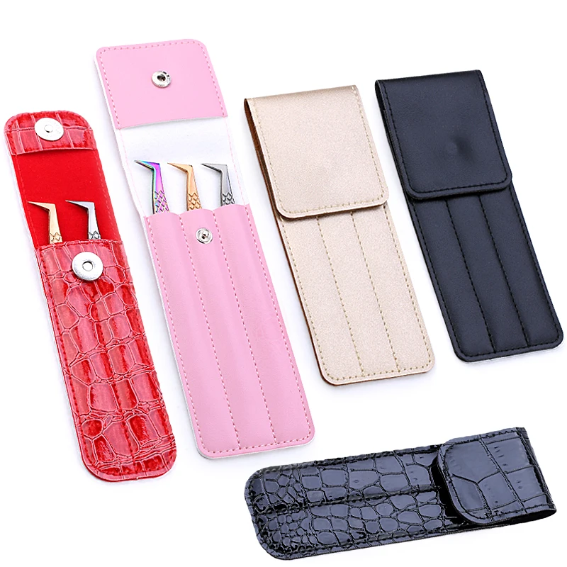 Eyelash Extension Tweezers Leather Case Collection Tweezer Holder Storage Box Professional Portable Safe Storage Bag Makeup Tool