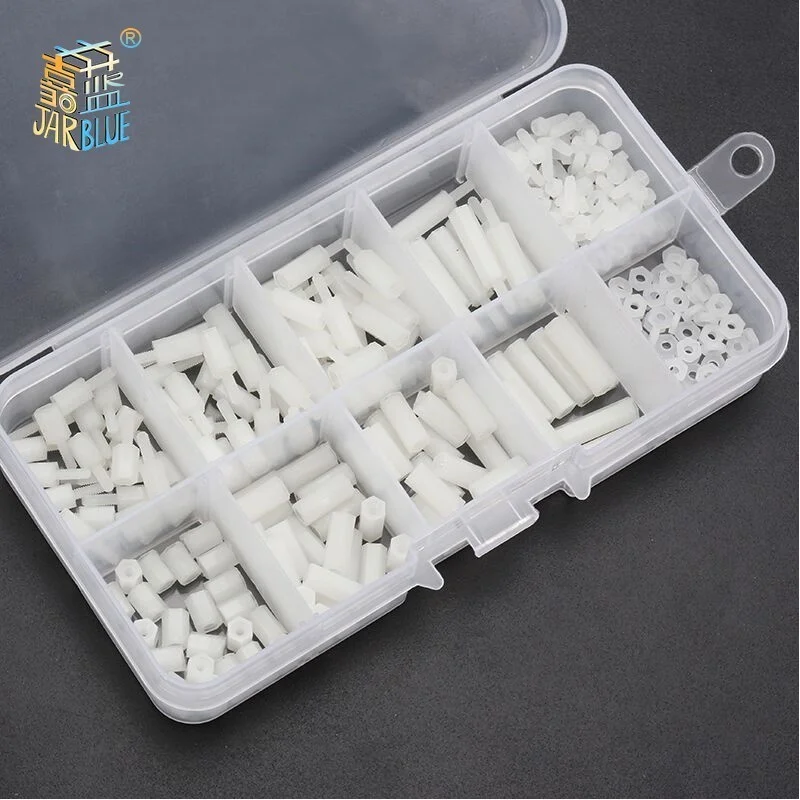 300pcs M3NH1 M3 Nylon Screw White/Black Hex Nylon Standoff Spacer Column Flat Head Nylon Plastic Spacing Screws Nuts
