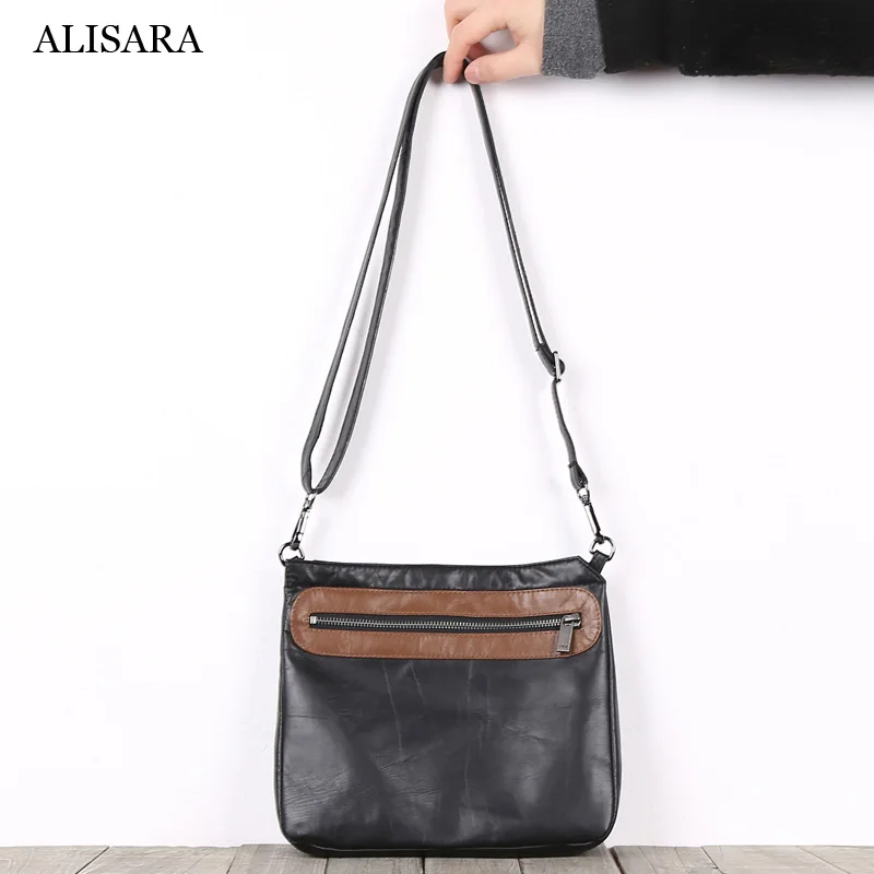 Alisara Satchels First Layer Cow Leather Top Quality Women Fashion Messenger Crossbody Shoulder Handbag Storage Cell Phone Bag