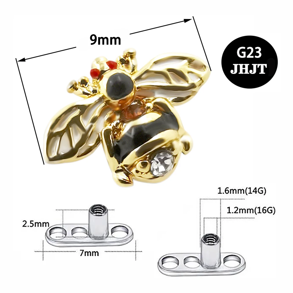 JHJT 1PC Micro Dermal Piercings Top and Base Cute Insect Head G23 Titanium Skin Diver Dermal Anchor Piercing Body Jewelry