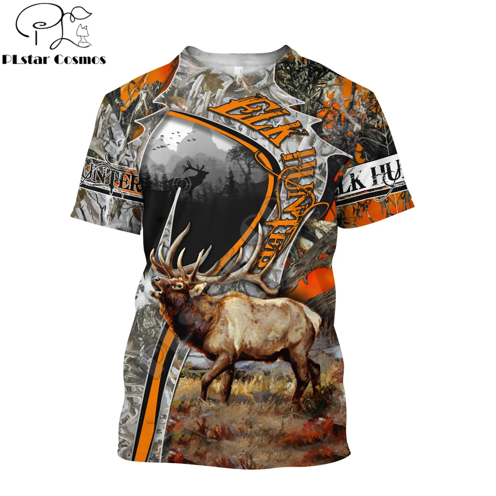 2021 Summer Hipster Men t-shirt Beautiful Cool Elk Hunting 3D Printed Harajuku Short sleeve T shirt Unisex Casual tops TX0168