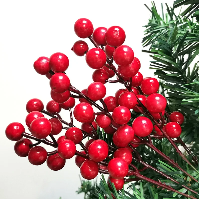 

(5 Pcs/Pack) Artificial Pearls Cherry Berries Simulation Fruit with Flower Stamens for Wedding DIY Christmas Tree Decoration