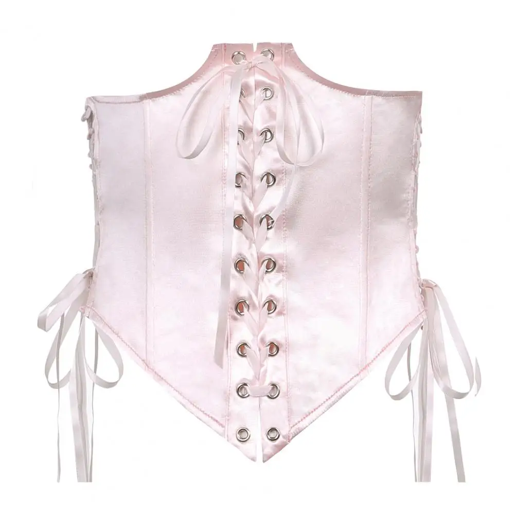 Elegant Pink Women Waistband Bow-know Waist Corset Bustier Tight Waist Slim Lace-Up Gathered Waist Cincher Corset Body Shaper