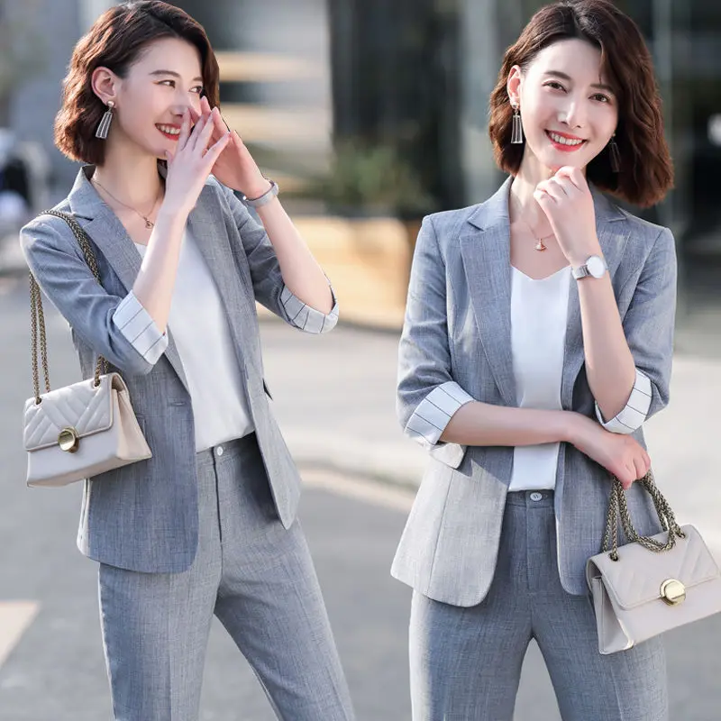 Casual Fashion Office Ladies blazer eleganti abito cappotto coreano All-match SlimBlazer Jacket pantaloni larghi a vita alta pantaloni da abito