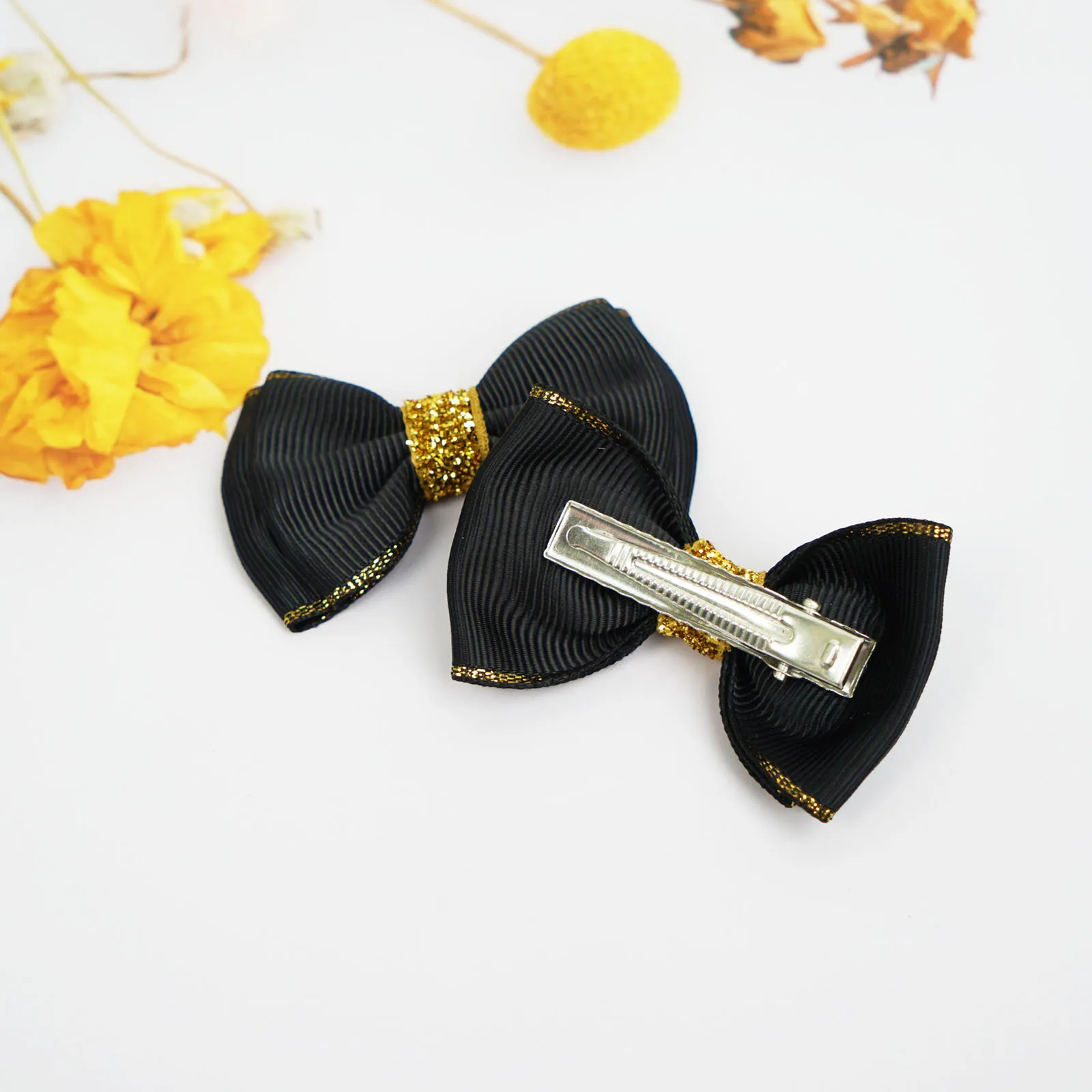 30PCS 3nch Girl Hair Bow Clip Double-layer Gold Ribbon Hair Clip for Girl Hair Accessories Kids Headwear Hairpins Wholesale