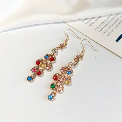 New fashion Vintage Multicolor Rhinestone Peacock Earrings For Women girl Accessories jewelry wholesale