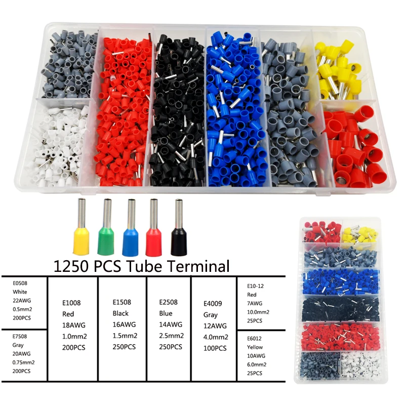 

1250pcs Wire Connector Electrical Terminals For Cable,Pre-insulated Sleeve Crimping Tube Terminal Splice Electricos Terminales