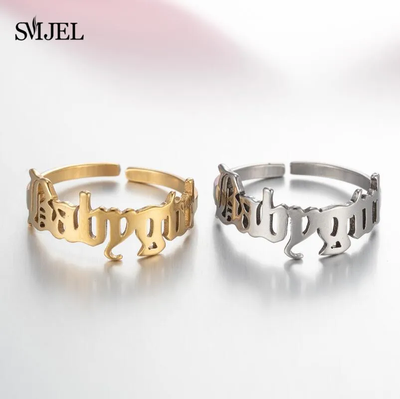 New Arrival Stainless Steel Art Letter Rings for Women Punk Gross Babygirl Angel Prince Princess Ring Old English Font Jewellery