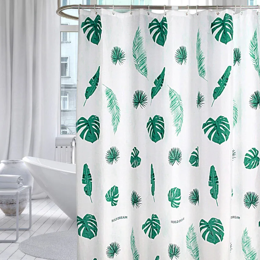 Modern Shower Curtains Geometric Flowers Cartoon Bath Curtain Cortina Waterproof Polyester For Bathroom with 12pcs Plastic Hooks