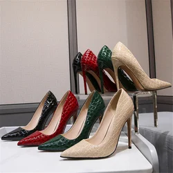 2023 Women 12cm High Heels Scarpin Serpentine Pumps Lady Pointed Toe Stiletto Heels Large Size Nightclub Prom Green Fetish Shoes