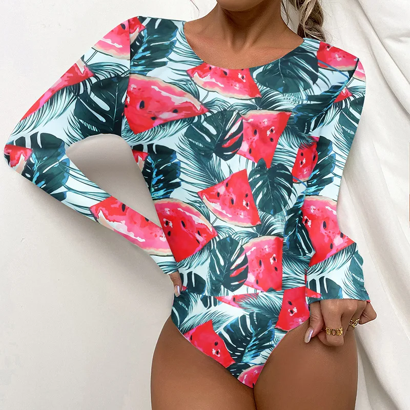 

Sexy Surf Print Long sleeve swimwear women one piece swimsuit Rash Guard swim suit Bathing Suit beach wear Bodysuit Monokini