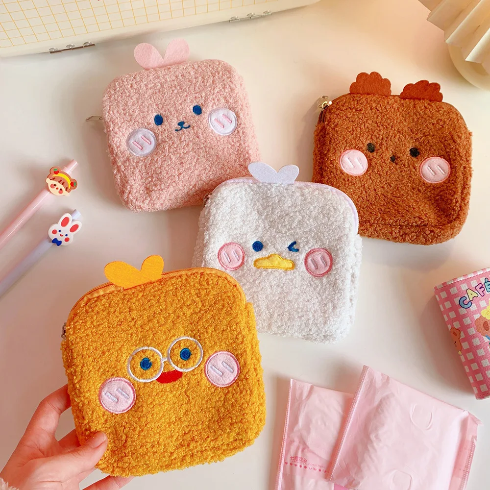 Cute coin purse soft plush cartoon animal mini zipper children girl coin purse ladies earphone lipstick money card bag purse