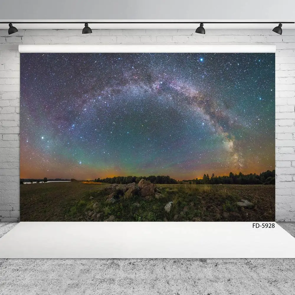 Starry Night Field Photo Backdrop Computer Printed Background Photography Props for Children Baby Portrait Pet Photocall Studio